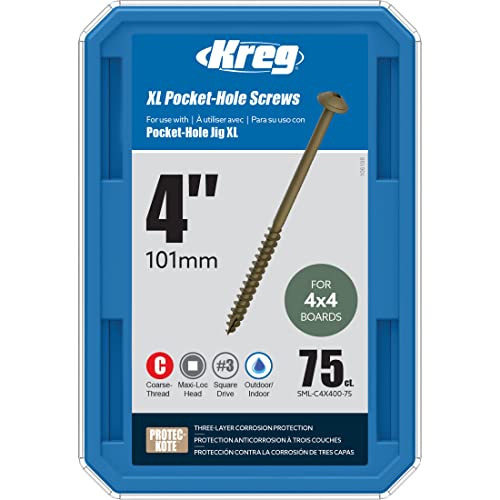 Kreg Protec-Kote Pocket Screws, Outdoor Pocket Hole Screws, 4", 75 Count