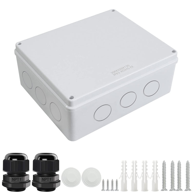 LeMotech Junction Box, Electrical Box IP65 Water Resistant Dustproof ABS Plastic Project Enclosure for Electronics White 11.8 x 9.8 x 4.7 inch 11.8"x 9.8"x 4.7"