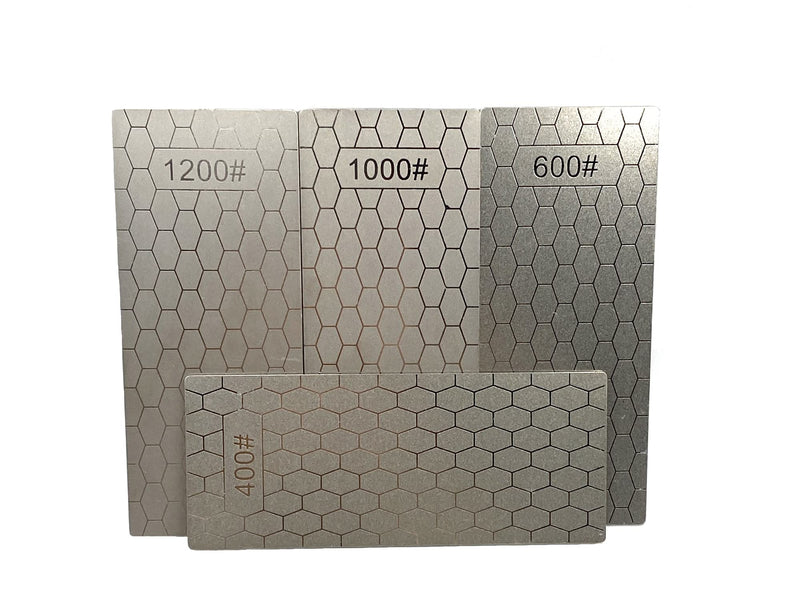 Set of 4 Diamond Sharpening Stones, 400/600/1000/1200 Diamond Plate, Honing Stone Ideal for Chisels, Planer Knives, Outdoor and Kitchen Appliances Grit 400 + 600 + 1000 + 1200