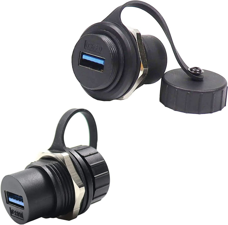 PENGLIN 2PCS Waterproof USB 3.0 Panel Mount Coupler, IP67 USB Pass Through Connector, Female to Female Bulkhead Extension Adapter Round type USB3.0(2PCS)