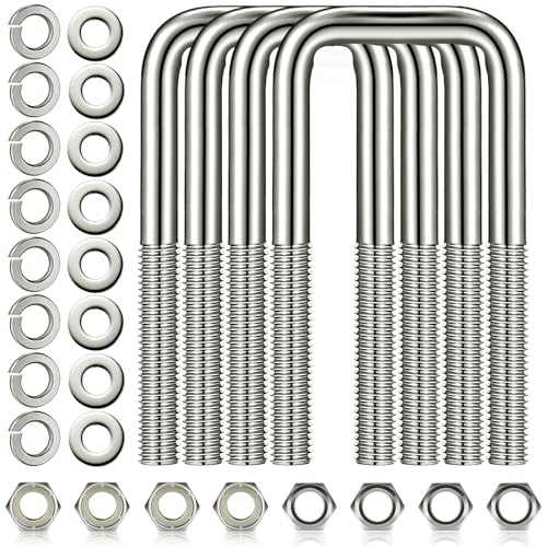 4 Pcs 304 Stainless Steel Square U-Bolt, 1/2 D x 2 1/16 W x 4 3/4 Inch
