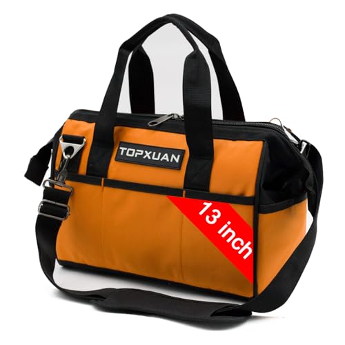 Tool Bag 13 Inch Waterproof Orange Tool Organizer with Wide Mouth and Shoulder Strap for Power and Small Hand Tools Oxford Cloth Fabric(18 Pockets) 18 pockets