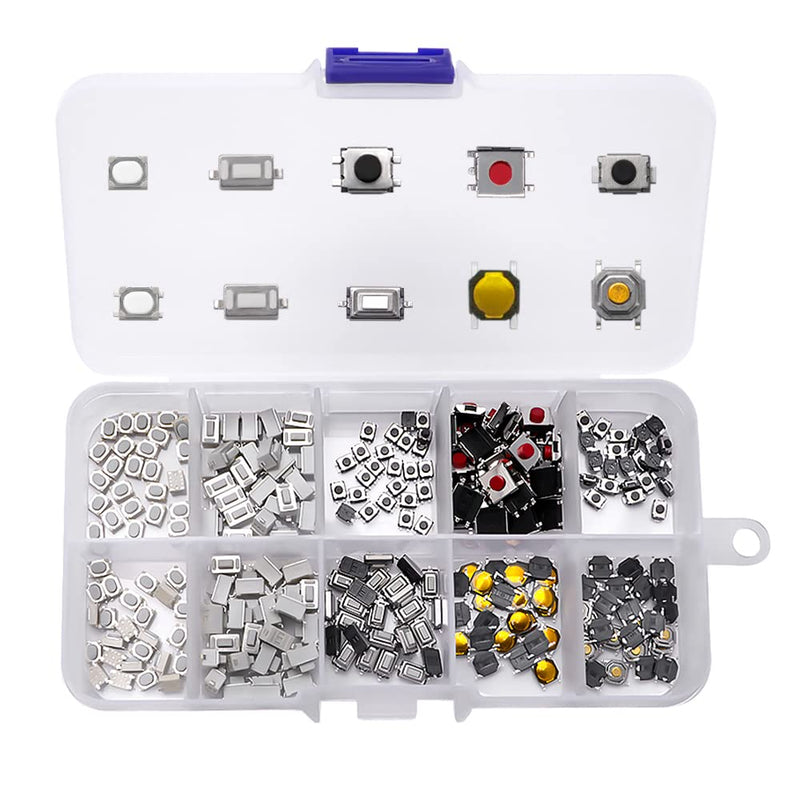 VooGenzek Pack of 250 Tactile Push Button Switch Micro Switch Tactile Button Assortment Kit, 10 Value Health Gear Micro Button Switches for Car Remote Control Button, with Plastic Box 4/6 mm - 250 piecese