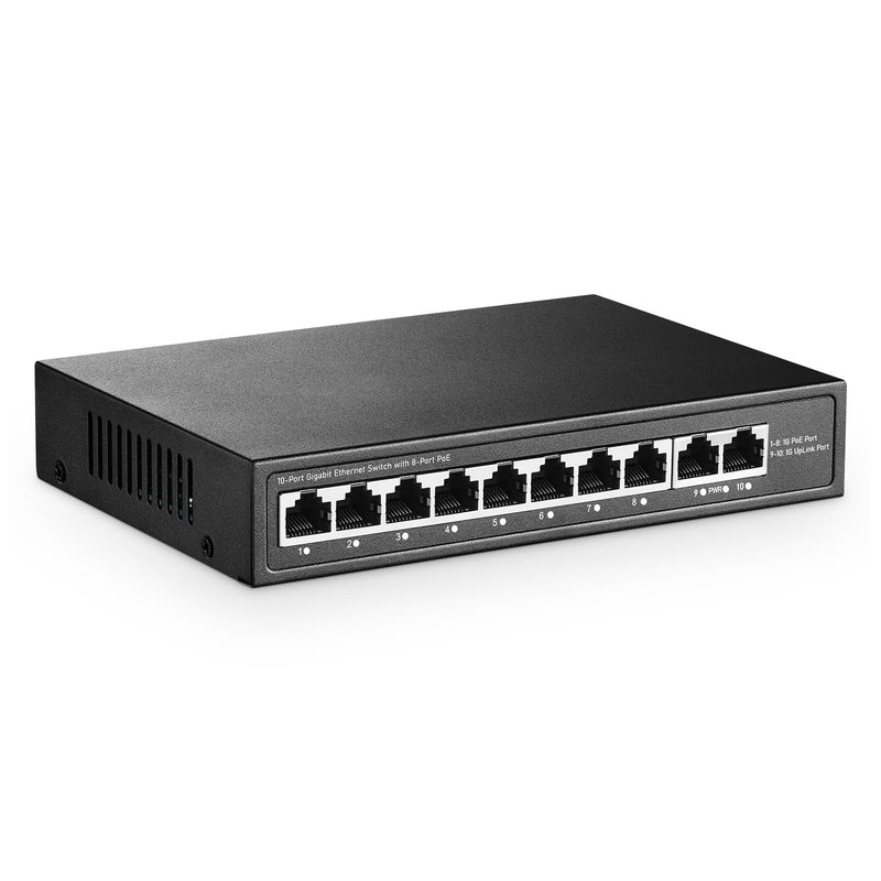 YuLinca 10 Port Mini Gigabit PoE Switch with 8 PoE+ Port, 2 Gigabit RJ45 Uplink, 10/100/1000Mbps, IEEE802.3af/at, Max 120W, Metal Fanless Plug & Play Ethernet Switch Mini 10x1G POE