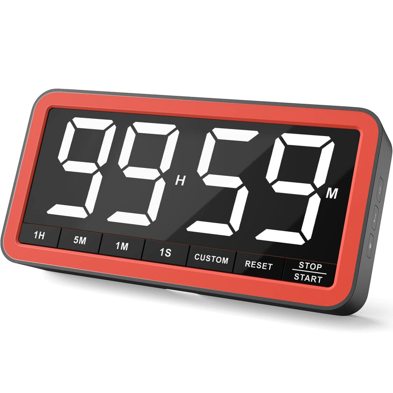 VOCOO Digital Kitchen Timer with 7.8” Extra Large Display, Magnetic LED, with 3 Brightness, 4 Alarms and 3 Volume Levels, Battery Powered Countdown Count Up Timer for Cooking, Classroom, Home Gym Black Red