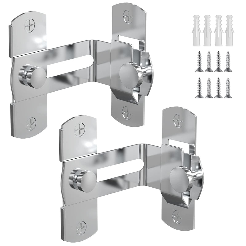 90 Degree Stainless Steel Latch, Protect Privacy - Security Barn Door Lock, Hook Lock Latch for Barn, Garden, Bathroom, Outdoor, Garage, Window, Sliding Door(2 Silver) 2 silver