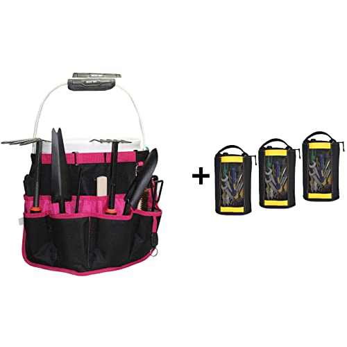 MELOTOUGH 1 PACK Bucket Tool Organizer for Garden Tools Fit 3.5 to 5 Gallon Bucket + 3 PACK Canvas Zipper Tool Pouch Zipper Bag
