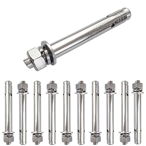 10 Pack M12x120mm Expansion Bolts Anchor Bolt 304 Stainless Steel External Hex Expansion Screw Bolt Sleeve Anchor Fastener Wall Concrete M12*120 10 Pack