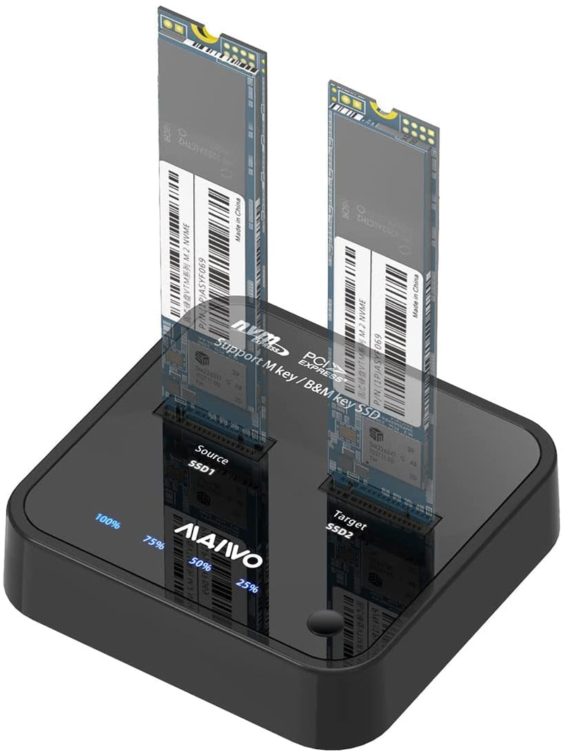 MAIWO M.2 NVMe SSD Cloner Duplicator, 10Gbps USB C 3.1 GEN2 to M Key M.2 PCIE NVMe SSD Adapter Dual Bay Enclosure Docking Station Reader, 16TB Capacity M.2 NVMe 2 Bay (Clone)