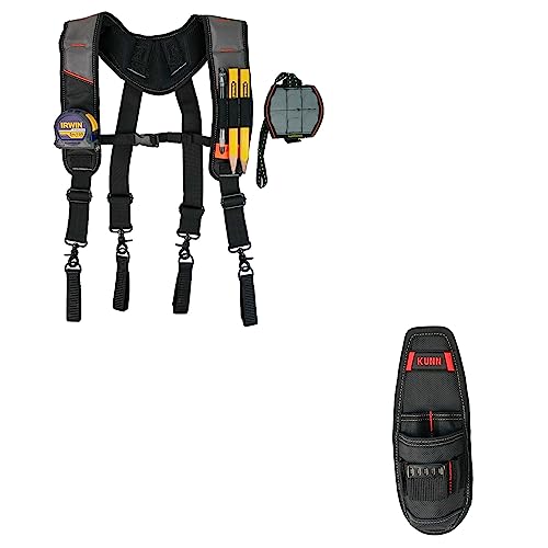 KUNN Tool Belt Suspenders with Magnetic Wristband and Small Tool Holder Pouch