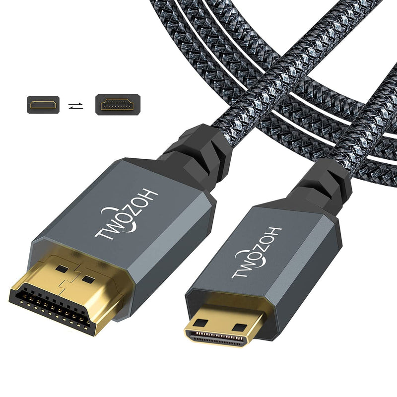 Twozoh Long Mini HDMI to HDMI Cable 25FT, High-Speed HDMI to Mini HDMI Braided Cord Support 3D 4K/60Hz 1080p 720p 25 ft Standard 1-Pack