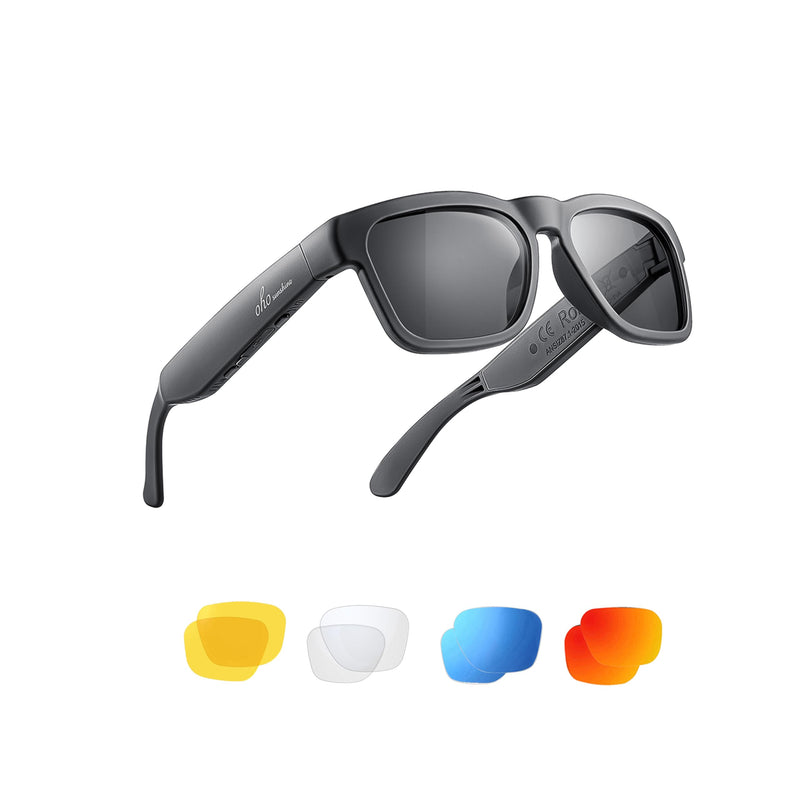 OhO Smart Glasses,Polarized Sunglasses with Bluetooth Speaker,Athletic/Outdoor UV Protection and Voice Control,Unisex(Grey Lens) Black Frame-black Lens (Color)