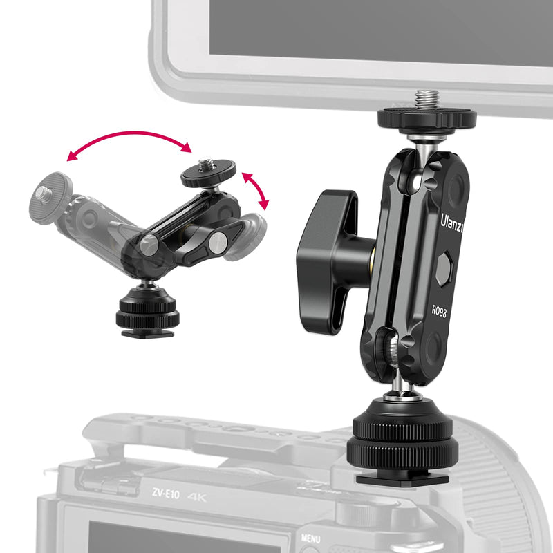 R098 Cold Shoe Monitor Mount, 1/4" Rotatable Dual Ballhead Hot Shoe Mount Microphone Fill Light Camera Monitor Swivel Bracket Compatible with DJI OSMO 360/Pocket 3/Insta 360 x 5/Sony/Canon/Nikon /Fuji R098