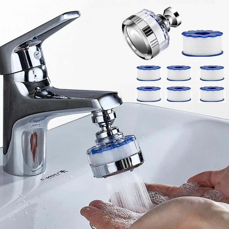 Water Filter Tap Water Treatment Drinking Water with 6 Pieces PP Cotton Filter Element 360° Rotatable 1 Water Filter Faucet with 6 filter elements