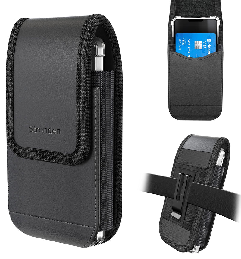 Stronden Holster for iPhone 15, 15 Pro, 14, 14 Pro, 13, 13 Pro, 12, 12 Pro - Leather Holster Case with Belt Clip, Pouch with Magnetic Closure, w/Built in Card Holder (Fits Otterbox Symmetry Case on) Medium