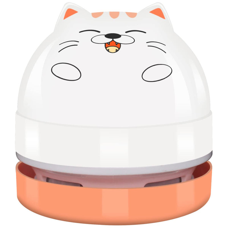 Mini Desktop Vacuum Cleaner, Portable USB Vacuum Cleaner for Desk Mini Cute Cartoon Desktop Vacuum for Cleaning Eraser Crumbs, Dust, Crumbs, Computer, Keyboard and Car (White Orange) White Orange