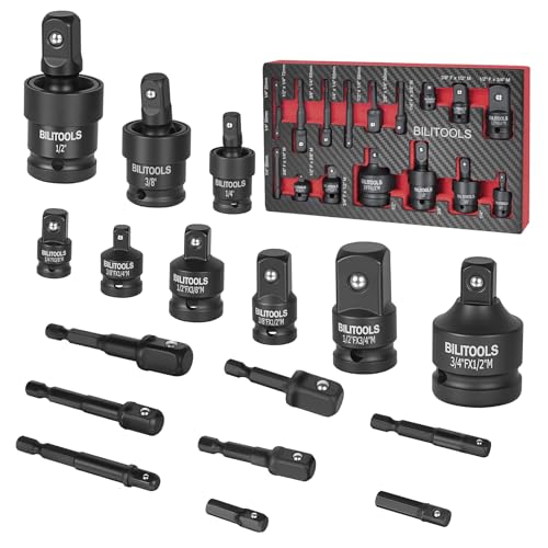 BILITOOLS 17-Piece Impact Socket Adapter Set with U-Joints & Reducers standard