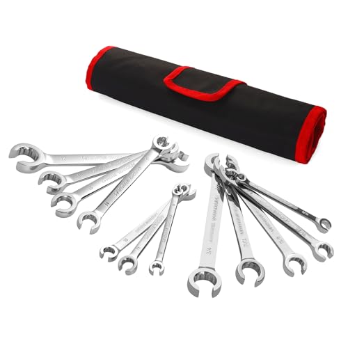BILITOOLS 12-Piece Flare Nut Wrench Set, 1/4"-7/8" & 6-21mm Line Wrench Set