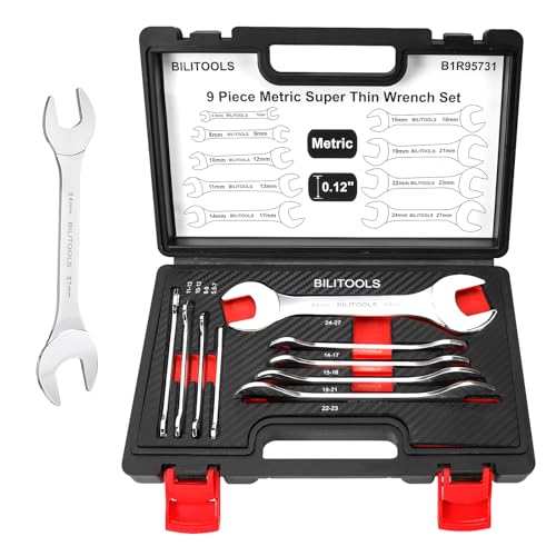 BILITOOLS Super-Thin Open End Wrench Set, Metric Slim Flat Wrenches Set