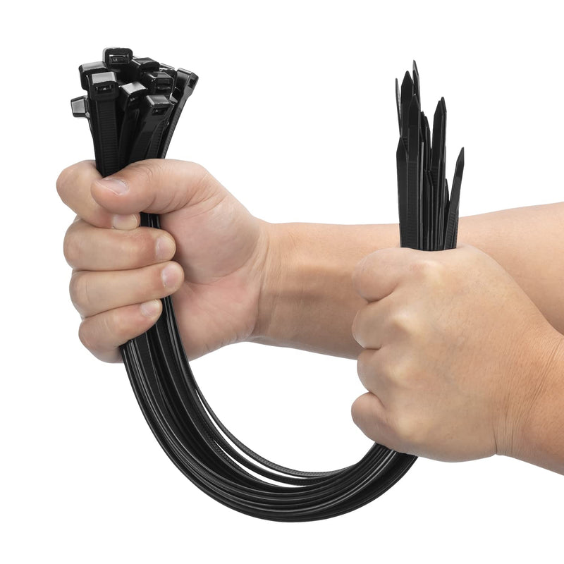 16 inch Black Zip Ties Heavy Duty 100 PCS, 200 LBS Ultra Strong Plastic Wire Ties, Large Cable Ties Extra Long Tie Wraps, Indoor and Outdoor UV Resistant 16 inch(200lb)