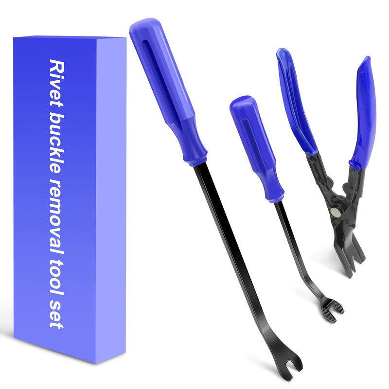 Clip Pliers Trim Upholstery Tools - 3 Pack Car Removal Tool Set to Remove Rivets Fasteners Push Pins, Clips Puller Kit for Door Dash Dashboard Panel Body Repair Tools blue