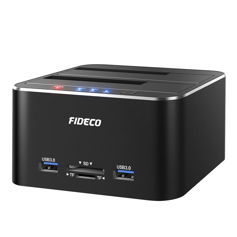 FIDECO Hard Drive Docking Station, USB 3.0 SATA to HDD Docking Station for 2.5 & 3.5 inch SATA HDD/SSD, Dual Bay, Support Offline Clone (Aluminum and ABS) Aluminum+ABS