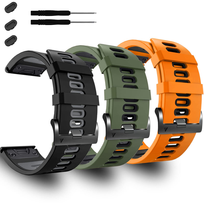 ZPJPPLX 26mm Easy Fit Watch bands For Fenix 8 51mm 7X Pro 6X 5X,Soft Silicone Sport Straps Compatible for Garmin Epix Pro 51mm/Tactix7 AMOLED/Fenix 6X Pro/Fenix 5X Plus/Enduro3 2/Descent Mk2i/3i 51mm 3 Pack1