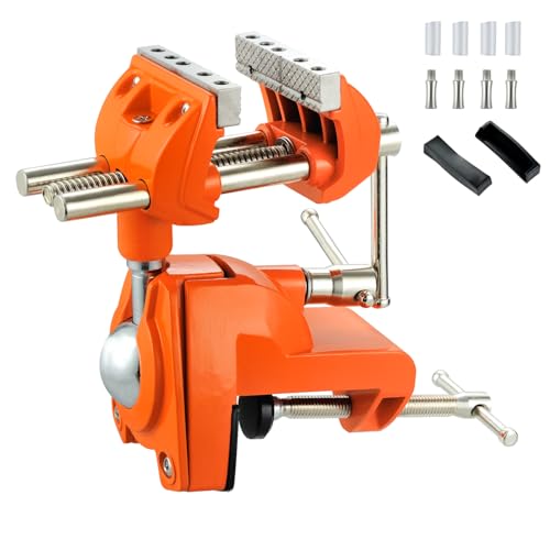 MAXMAN Clamp Bench Vise, 360° Cast Steel Swivel Base, Woodworking for DIY Orange