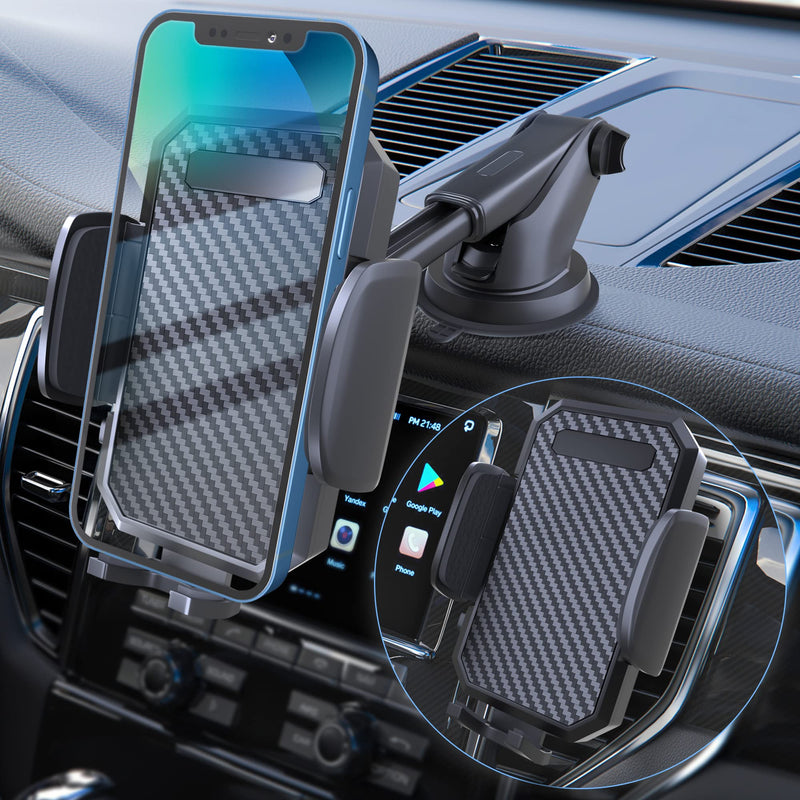 FBB Phone Mount for Car, [ Off-Road Level Suction Cup Protection ] 3in1 Long Arm Suction Cup Holder Universal Cell Phone Holder Mount Dashboard Windshield Vent Compatible with All Smartphones Black