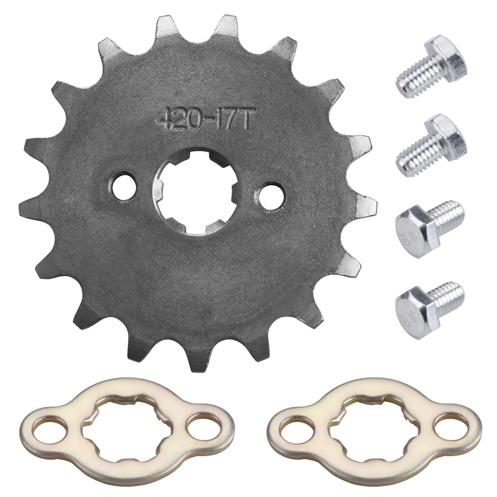 420 17T 17mm Motorcycle Front Engine Sprocket with Retainer Plate Sets Compatible with 50cc 70cc 90cc 110cc 125cc 140cc 160cc Dirt Pit & Mini Bikes, ATVs, Go Kart 420 17t 17mm 1