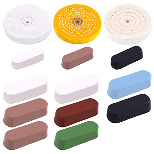 Swpeet 14Pcs 6 Inch Professional Buffing Polishing Wheels with Polishing Compounds Kit