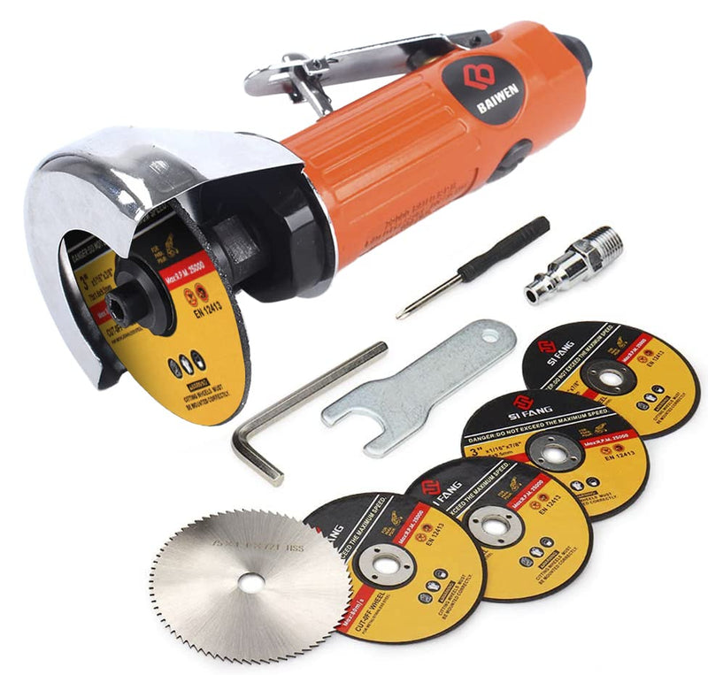 Air Cut Off Tool with 5Pcs 3-inch Die Grinder Cut-Off Wheels, Pneumatic Metal Sheet Cutting Tool, Heavy Duty Air Cutter Cut off Tool Orange Machine Set