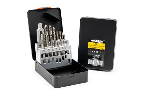 BAER Thread Cutter Set M3-M12 HSS-G | 15 Pieces for Internal and External Thread | Thread cutting set for steel and cast steel up to 800 N/mm², tap and core hole drill + tap wrench, in metal case