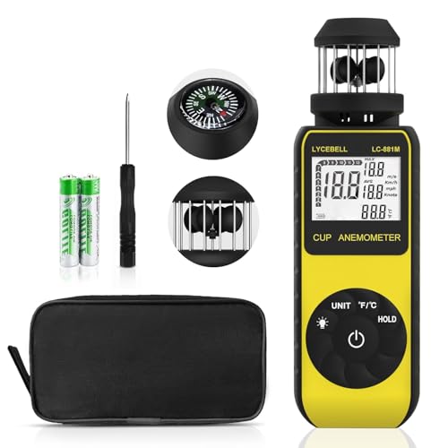 Wind Gauge, Handheld Digital Anemometer, Measures Wind Speed and Temperature with Compass, Wind Cup Anemometer for HVAC Vents, Surfing, Sailing (LC-881M)