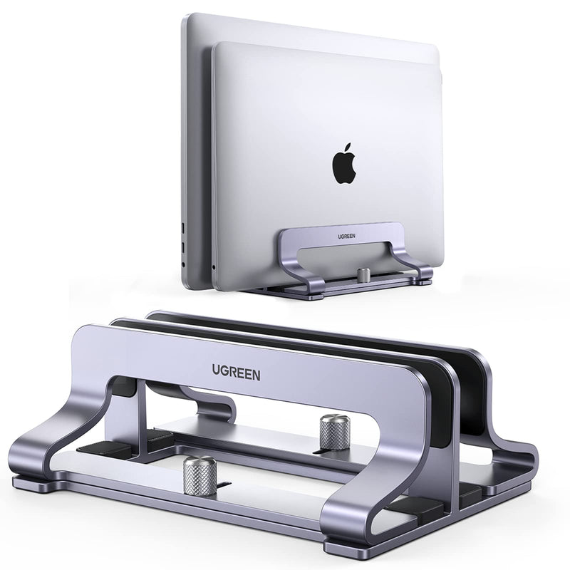 UGREEN 2-Slot Vertical Laptop Stand Holder Desk Compatible with MacBook Pro Air Laptop Stand Desktop Adjustable, Lenovo Ideapad, Surface Book, HP Notebook, Dell Chromebook Up to 17.3 Inch, Space Gray