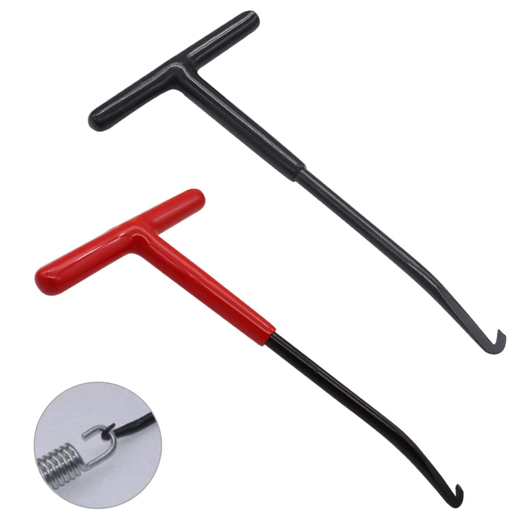 Dianrui 2 PCS Exhaust Spring Puller Tool T-Handle Type Motorcycle Exhaust Spring Hook With Rubber Coating, for Vehicle Brake & Riding Mower Platform Etc (Red & Black) red and black