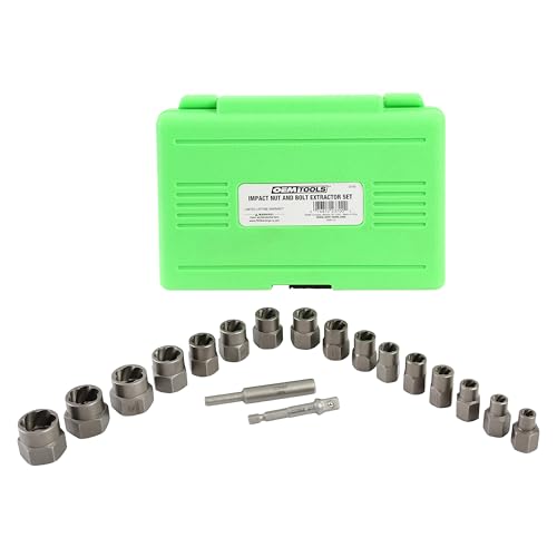 OEMTOOLS 23700 18Pc CrMo Impact Nut and Bolt Extractor Kit, Extractor Set Removes Stripped and Damaged Fasteners, 3/8” Drive Bolt Extractor Set, Impact Wrench Compatible
