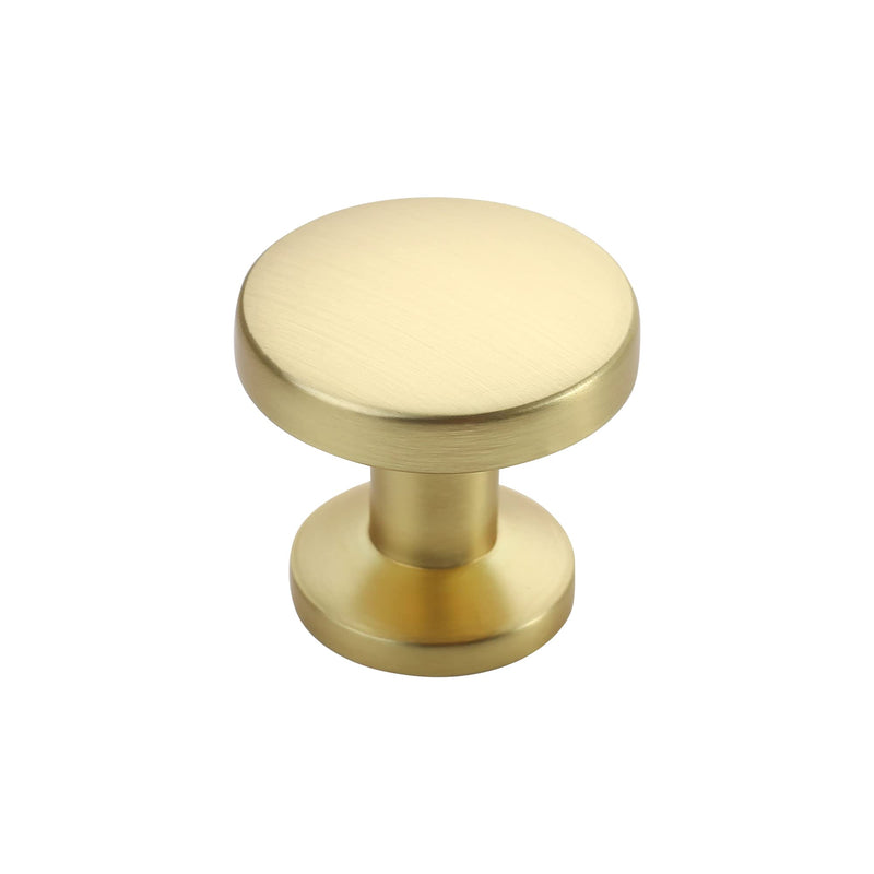 Alzassbg Brushed Brass Round Cabinet Knobs 10 Pack, AL6044BB | 1.1 Inch(30mm) Diameter, Single Hole Knob, Decorative Hardware Pulls, for Cabinets and Drawers