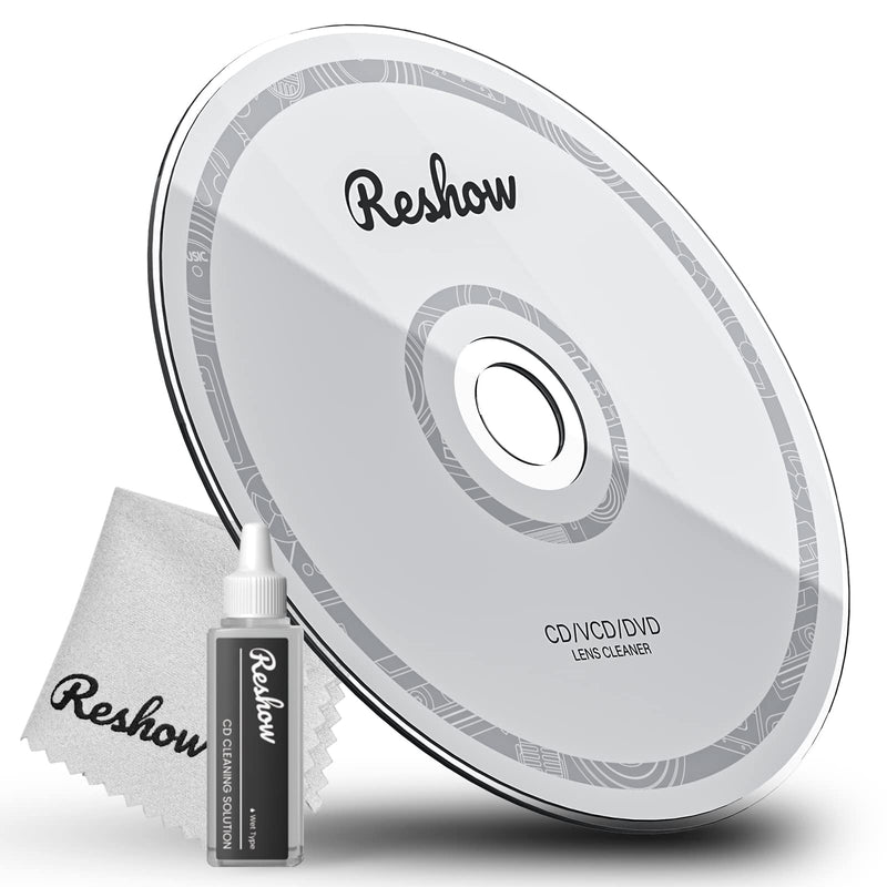 Reshow Laser Lens Disc Cleaner kit for CD & DVD Player without scratching The optics - Included Microfiber Cloth, Cleaning Disc and Cleaning Solution (1 Bottles of Cleaning Fluid) 1 Bottles of Cleaning Fluid)