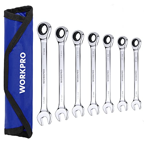 WORKPRO 7-Piece Ratcheting Combination Wrench Set, Metric 8-17mm