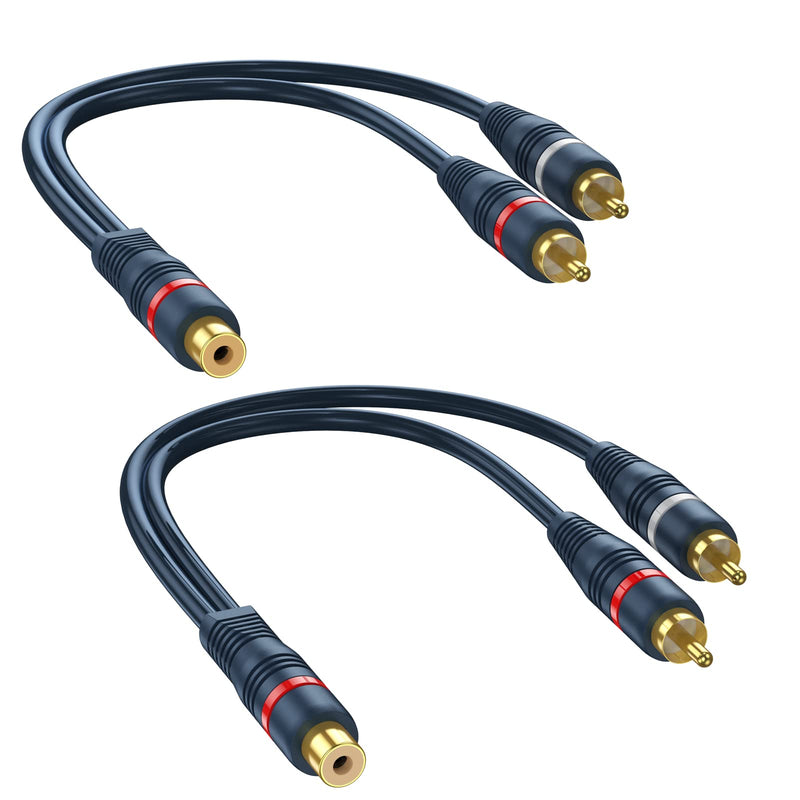 RCA Splitter 1 Female to 2 Male 2 Pack, RCA Y Splitter RCA Audio Video Cable Splitter Adapter Dark Blue 0.66ft