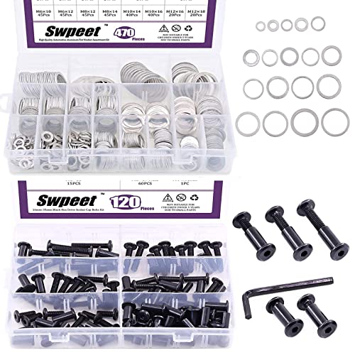 Swpeet 470Pcs Aluminum Flat Washer and Socket Cap Bolts