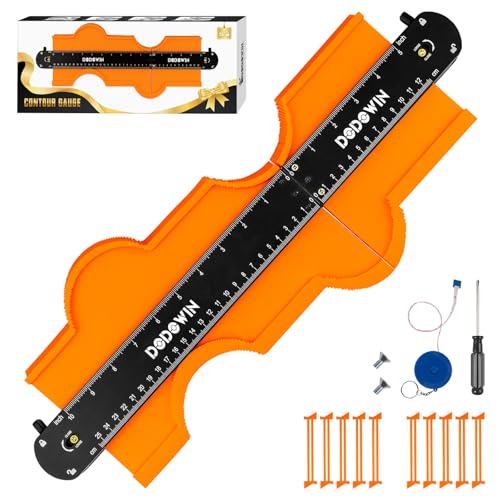 DODOWIN 10+5 Inch Connectable Contour Gauge with Lock, Extended Profile Duplicator Tool for Flooring, Tile, Laminate & Woodworking, Shape Outline Gauge, Father’s Day Gifts for Dad Men Husband Orange-15 In.