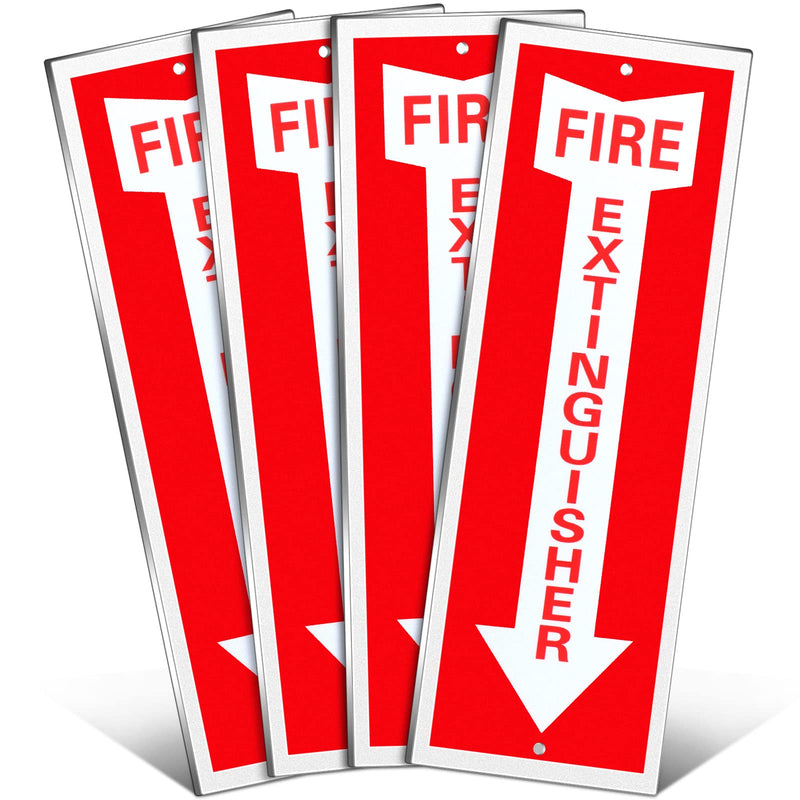 Tondiamo 4 Pack Fire Extinguisher Sign Fire Sign Rust Free Aluminum Reflective Signs 4 x12 Inch Laminated for Ultimate UV, Weather, Scratch, Water and Fade Resistance, Indoor Outdoor (Regular Style) Regular Style