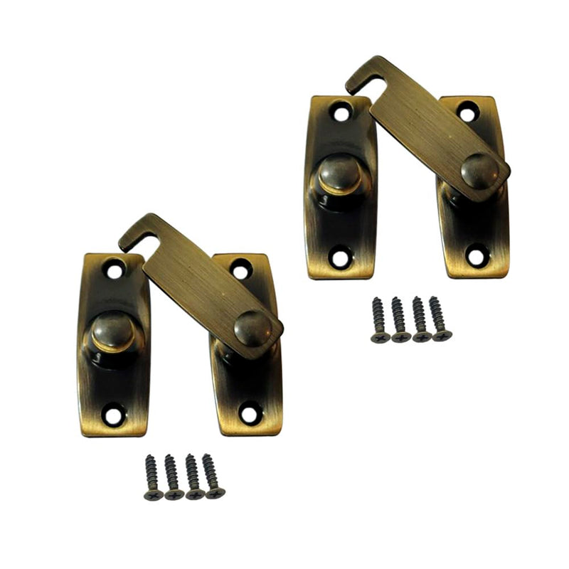 QCAA 2.5" x 2.65", Large, Heavy Solid Forged Brass Door Latch, 180 Degrees Flat Surface Mounting Door Latch Buckle for Doors & Windows, Antique Brass, 2 Pack, Made in Taiwan Antique Brass(180 Degree)