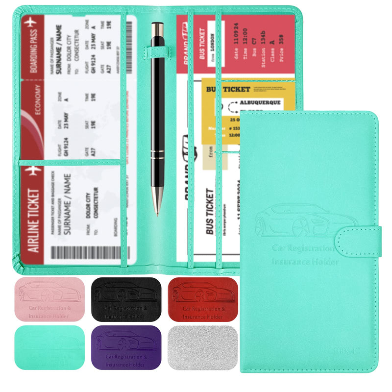 Car Registration and Insurance Card Holder with Magnetic Closure, Leather Vehicle Glove Box Automobile Documents Paperwork Wallet Case Organizer for ID, Driver's License Grass Green