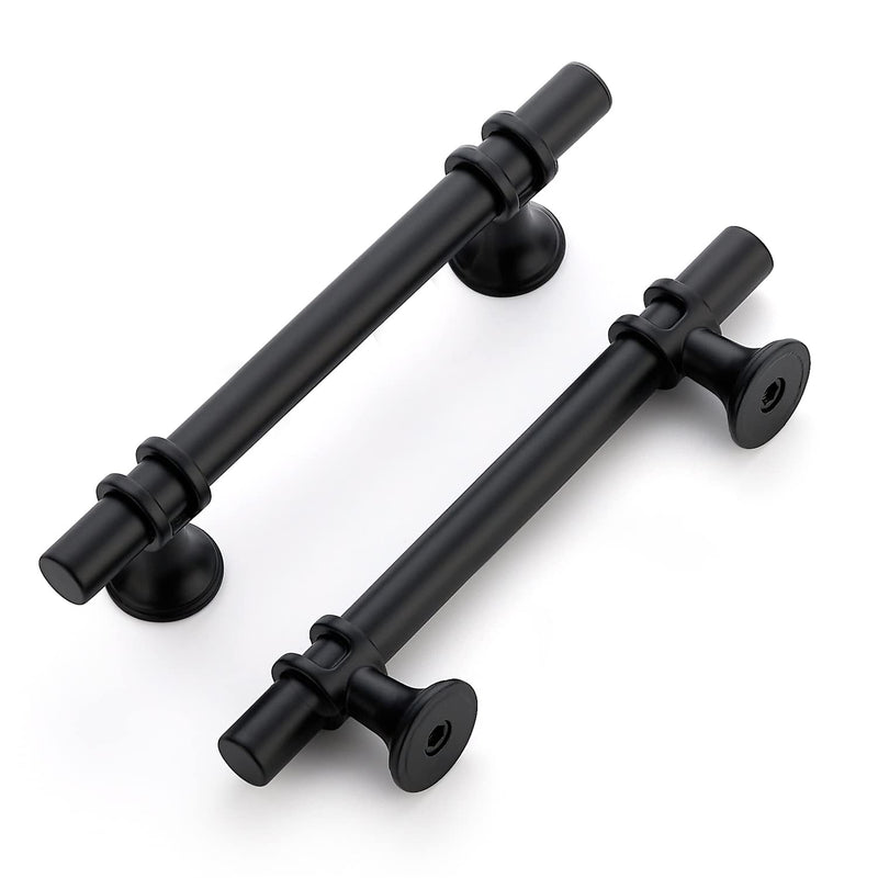 Black Cabinet Handles Black Cabinet Pulls 10 Pack 3-3/4 Inch Hole Center | Modern T-Bar Shape with Round Base, 6 Inch Overall Length, Easy Installation for Cabinets & Drawers