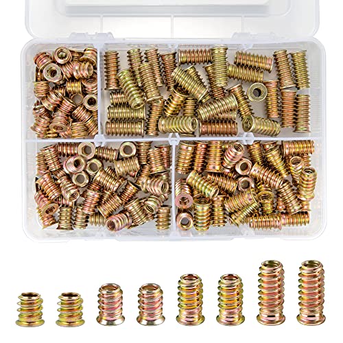 160Pcs 1/4"-20 Hex Nut Inserts 4 Size Wood Threaded Fastener for Furniture 160 Pcs 1/4"-20 x 10/15/20/25mm