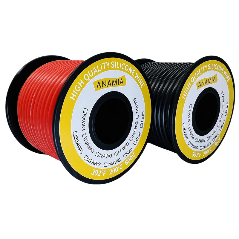 ANAMIA 12 Gauge Stranded Copper Wire 50ft, Flexible 12 AWG Silicone Wire, 200℃ High Temperature 12AWG Automotive Wire (25ft Black + 25ft Red Spools) Red & Black