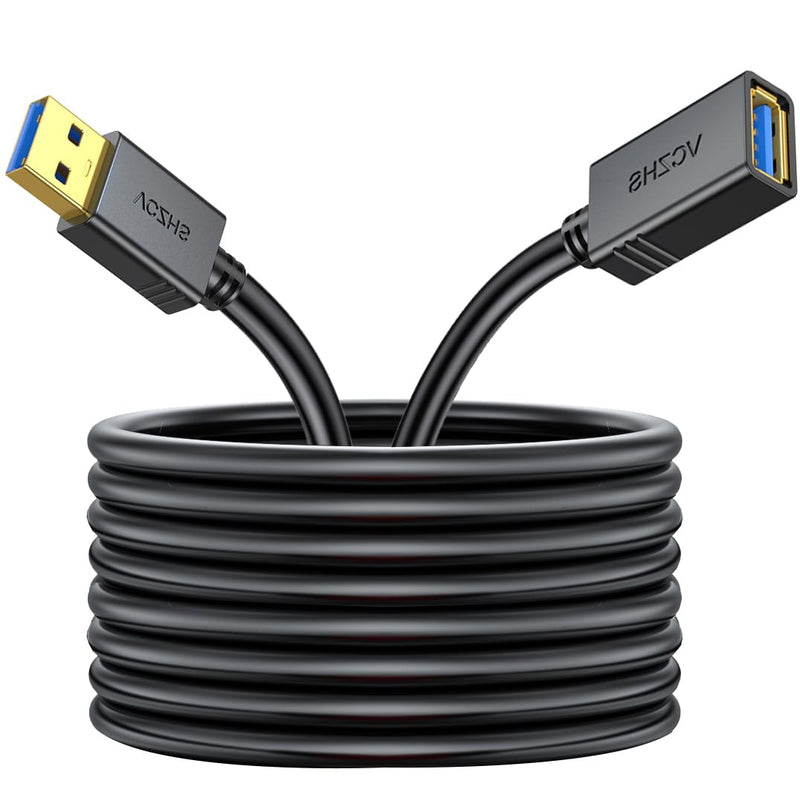 VCZHS Tech 25 ft USB Extension Cable - High Speed USB 3.0 Extender Male to Female Cord, Durable & Flexible for Mouse, Keyboard, Printer, Flash Drive, Webcam, and More 25FT Black